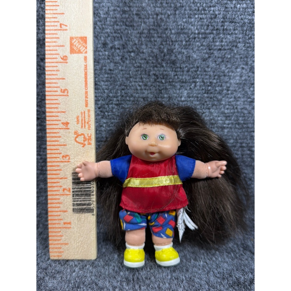 Vintage 1995 Cabbage Patch Kids Mini Doll 5" Brown Hair Green Eyes Mattel Toy